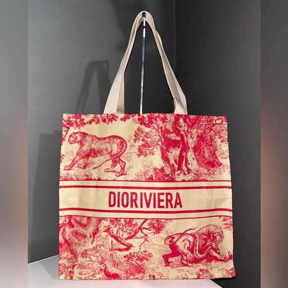 Christian Dior GWP Red Dioriviera Straw Tote Bag - Picture 6 of 10